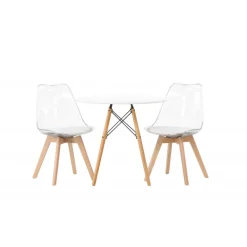 Rundt Spisebordssæt Danburi med Edvin stole - Transparent og Hvid