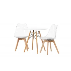 Rundt Spisebordssæt Danburi med Edvin stole - Transparent og Hvid