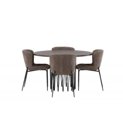 Rundt Spisebordssæt i Sten - Beige og Mocca