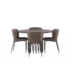 Rundt Spisebordssæt i Sten - Beige og Mocca