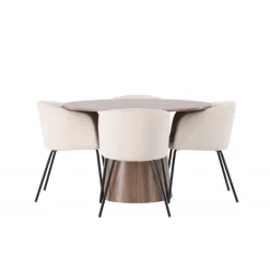 Rundt Spisebordssæt Lanzo med 4 x Spisebordstole Berit