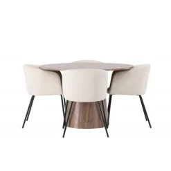 Rundt Spisebordssæt Lanzo med 4 x Spisebordstole Berit