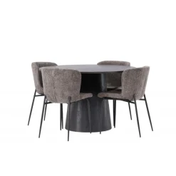 Rundt Spisebordssæt Lanzo med stole Modesto - Sort og Mørkegrå
