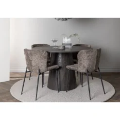 Rundt Spisebordssæt Lanzo med stole Modesto - Sort og Mørkegrå