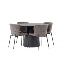 Rundt Spisebordssæt Lanzo med stole Modesto - Sort og Mørkegrå