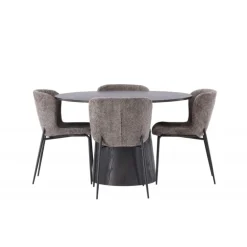 Rundt Spisebordssæt Lanzo med stole Modesto - Sort og Mørkegrå