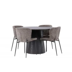 Rundt Spisebordssæt Lanzo med stole Modesto - Sort og Mørkegrå