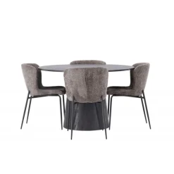 Rundt Spisebordssæt Lanzo med stole Modesto - Sort og Mørkegrå