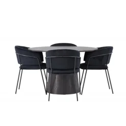 Rundt Spisebordssæt Lanzo med stole Selma - Sort
