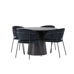 Rundt Spisebordssæt Lanzo med stole Selma - Sort