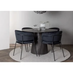 Rundt Spisebordssæt Lanzo med stole Selma - Sort
