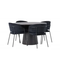 Rundt Spisebordssæt Lanzo med stole Selma - Sort