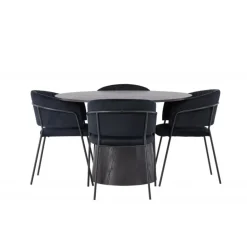 Rundt Spisebordssæt Lanzo med stole Selma - Sort