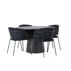 Rundt Spisebordssæt Lanzo med stole Selma - Sort