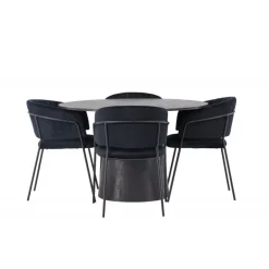 Rundt Spisebordssæt Lanzo med stole Selma - Sort