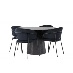 Rundt Spisebordssæt Lanzo med stole Selma - Sort