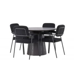 Rundt Spisebordssæt Lanzo med stole Yesterday - Sort