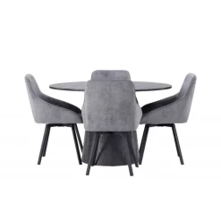 Rundt Spisebordssæt Lanzo med stole Rosie - Sort og Grå