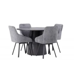 Rundt Spisebordssæt Lanzo med stole Rosie - Sort og Grå
