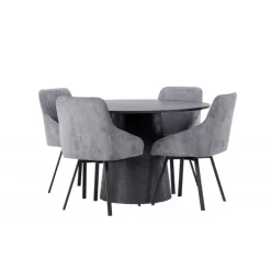 Rundt Spisebordssæt Lanzo med stole Rosie - Sort og Grå