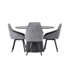Rundt Spisebordssæt Lanzo med stole Rosie - Sort og Grå