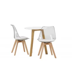 Rundt Spisebordssæt Leonora med stolene Edvin - Transparent og Hvid