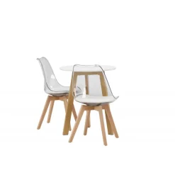 Rundt Spisebordssæt Leonora med stolene Edvin - Transparent og Hvid