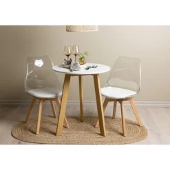Rundt Spisebordssæt Leonora med stolene Edvin - Transparent og Hvid