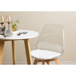 Rundt Spisebordssæt Leonora med stolene Edvin - Transparent og Hvid
