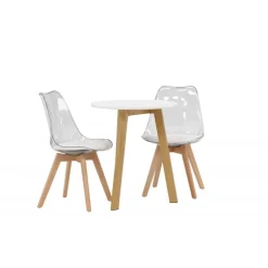 Rundt Spisebordssæt Leonora med stolene Edvin - Transparent og Hvid