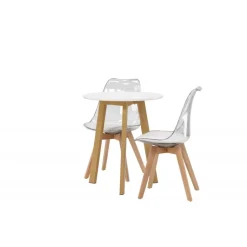 Rundt Spisebordssæt Leonora med stolene Edvin - Transparent og Hvid