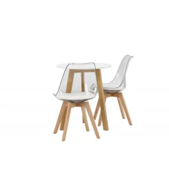 Rundt Spisebordssæt Leonora med stolene Edvin - Transparent og Hvid