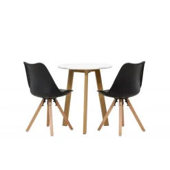 Rundt Spisebordssæt Leonora med stole Zeno - Sort og Hvid