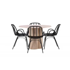 Rundt Spisebordssæt Olivia med stole Dyron - Sort og Hvid