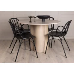 Rundt Spisebordssæt Olivia med stole Dyron - Sort og Hvid