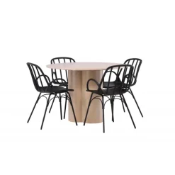 Rundt Spisebordssæt Olivia med stole Dyron - Sort og Hvid