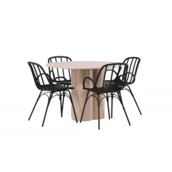 Rundt Spisebordssæt Olivia med stole Dyron - Sort og Hvid