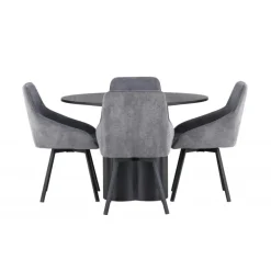 Rundt Spisebordssæt Olivia med stole Rosie - Sort og Grå