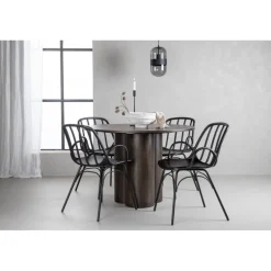 Rundt Spisebordssæt Olivia med stole Dyron - Sort og Mocca