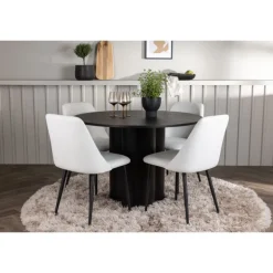 Rundt Spisebordssæt Olivia med stole Night - Sort og Hvid