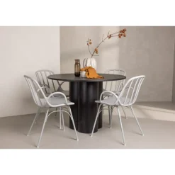 Rundt Spisebordssæt Olivia med Dyron stole - Sort og Gråbeige