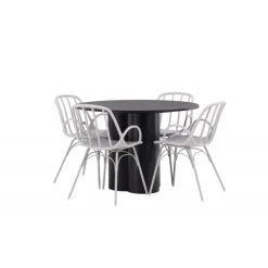 Rundt Spisebordssæt Olivia med Dyron stole - Sort og Gråbeige