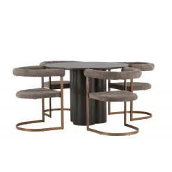 Rundt Spisebordssæt Olivia med stole Morning - Brun og - Mocca