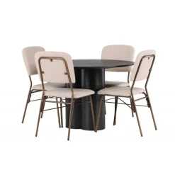 Rundt Spisebordssæt Olivia med stole Seda - Beige og Sort