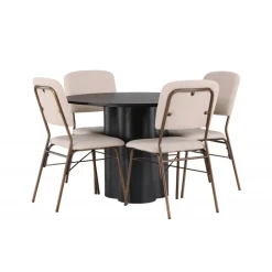 Rundt Spisebordssæt Olivia med stole Seda - Beige og Sort