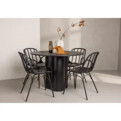Rundt Spisebordssæt Olivia med stole Dyron - Sort