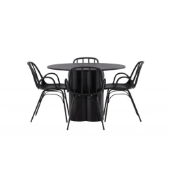 Rundt Spisebordssæt Olivia med stole Dyron - Sort