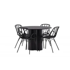Rundt Spisebordssæt Olivia med stole Dyron - Sort