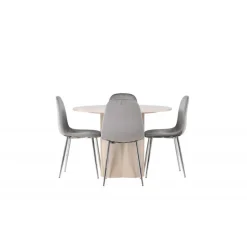 Rundt Spisebordssæt Olivia med stole Eva - Lysegrå og Hvid