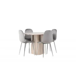 Rundt Spisebordssæt Olivia med stole Eva - Lysegrå og Hvid